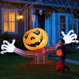 Youngfan 7FT Long Halloween Inflatable Outdoor Decorations Giant Pumpkin Ghost